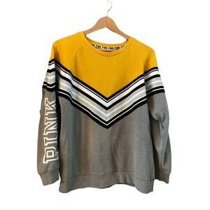 Victoria's Secret Pink Black Yellow Sparkly ‎ Striped Pullover Sweatshirt (S)